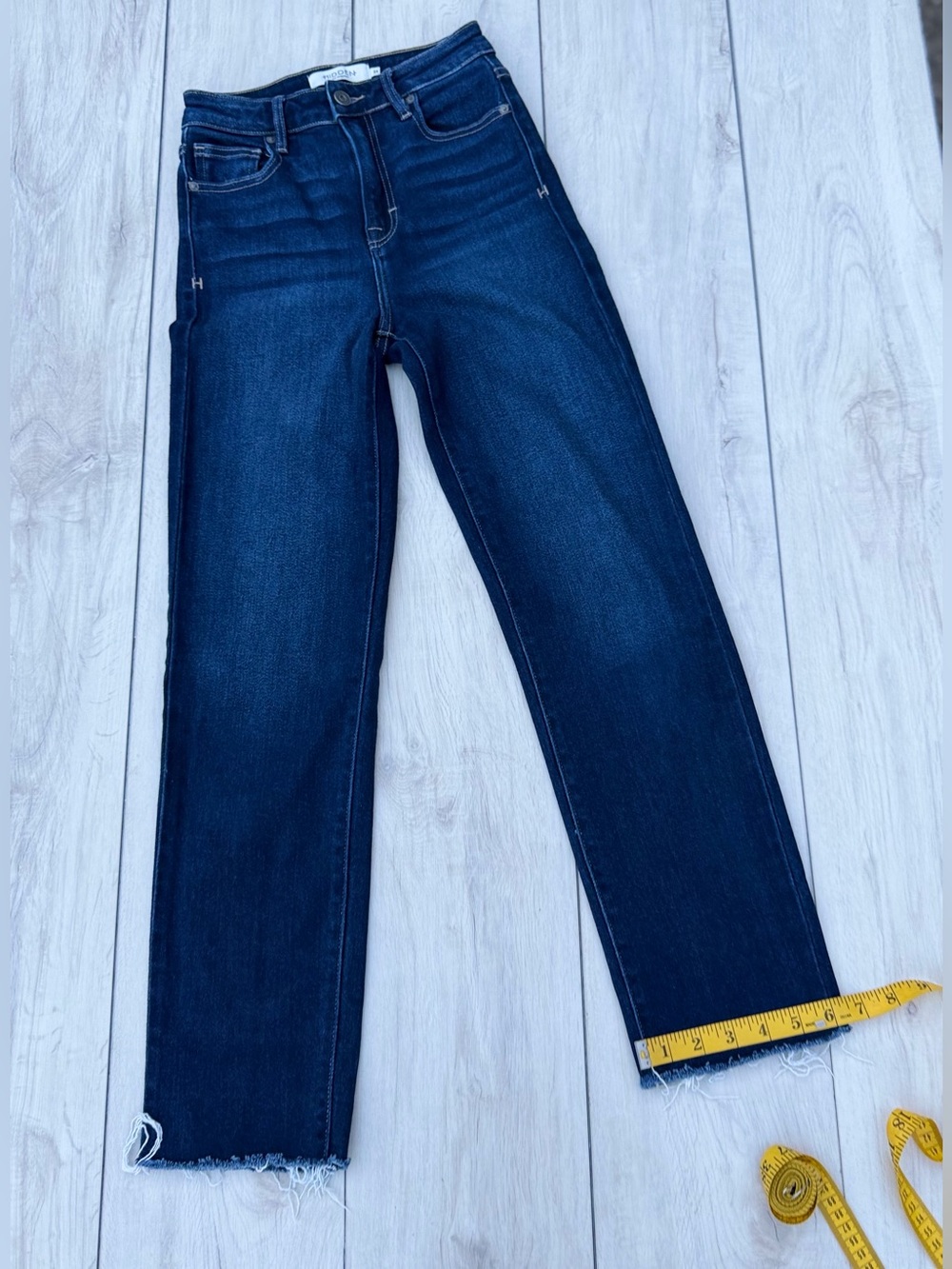 Hidden Jeans Straight Leg Deep Indigo Raw Hem High Rise 24 Baddie Y2K Minimalist - Picture 7 of 13